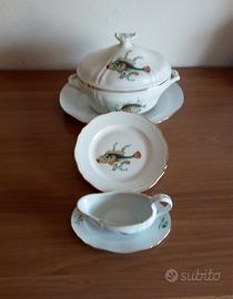 Vecchio Ginori servizio pesce decorato oro