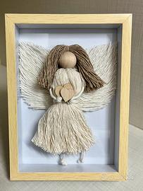 Quadro 3D Angelo in Macramè e Legno