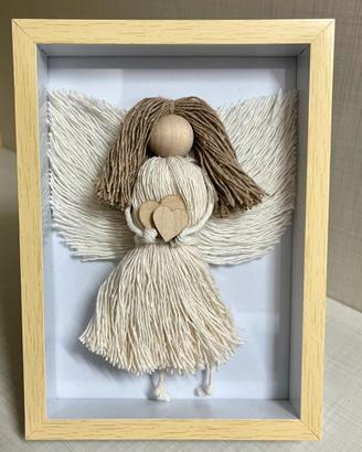 Quadro 3D Angelo in Macramè e Legno