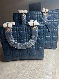 Set 2 borse blu trapuntate con cuori