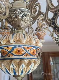 lampadario in ferro e ceramica