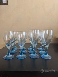 Set 12 calici vetro gambo blu, vintage
