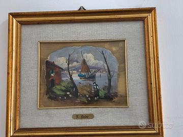 Quadro d'Autore F. Solni - Paesaggio su Foglia Oro