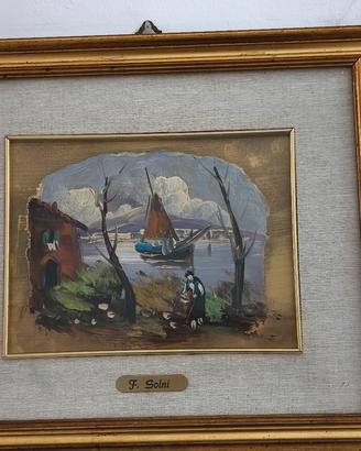 Quadro d'Autore F. Solni - Paesaggio su Foglia Oro