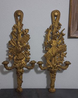 Coppia di applique in legno intagliato meta' 800