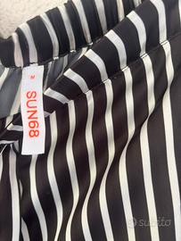 Sun68 pantaloni righe verticali nerobianco wideleg
