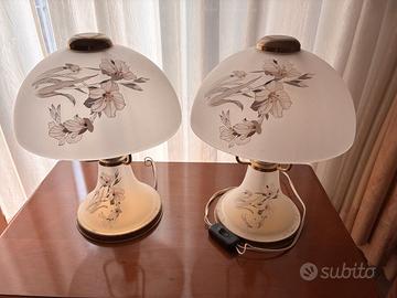 Coppia Lampade Comodino Vintage Vetro Fiorato