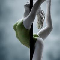 Donna in esercizio sull'asta.