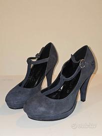 Scarpe Superga Mary Jane blu notte T-bar tacco alt