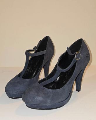 Scarpe Superga Mary Jane blu notte T-bar tacco alt