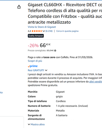 cordless GIGASET ACQUISTATO IL 31/01/2025