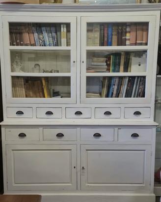 ANTICA CREDENZA LIBRERIA LACCATA SHABBY CHIC 