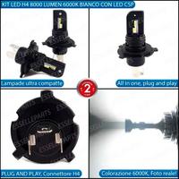 Kit full LED H4 8000 lumen 6000K luce bianca