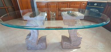 Tavolo in cristallo con supporto in marmo 162x106