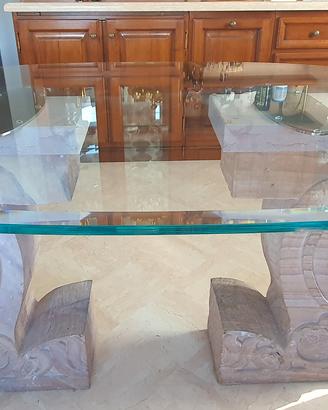 Tavolo in cristallo con supporto in marmo 162x106
