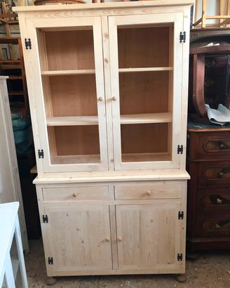 credenza vetrina in abete grezza 