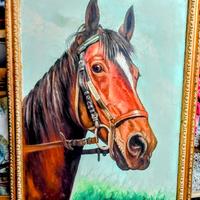 Quadro con cavallo dipinto a mano su tela a olio.