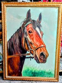 Quadro con cavallo dipinto a mano su tela a olio.