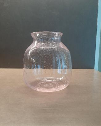 Vasetto in vetro lavorato con bollicine rosa