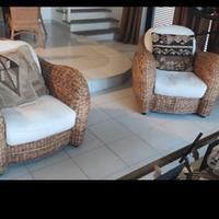 Salotto 2 poltrone e divano 3 posti in vimini