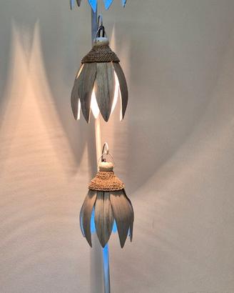 Lampada etnica con foglie di cocco artigianale