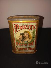 latta vintage per olio d'oliva del marchio Purity,