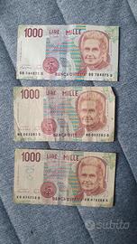Tre banconote rare 1000 lire 1990