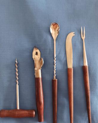 Set Bar Cocktail Vintage Anni 70 Legno Acciaio