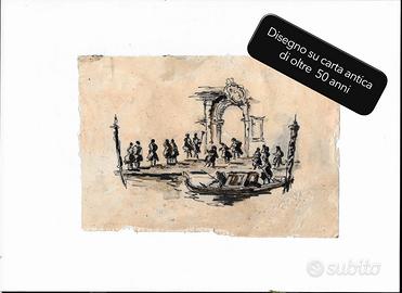 Copia Mano Disegno Antico Paesaggio Venezia Guardi