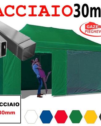 Gazebo 3x6 verde pieghevole ACCIAIO laterali