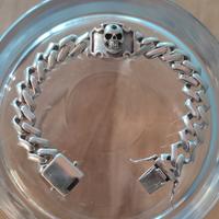 Bracciale cubano  teschio argento motociclista