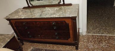 Comò Vintage in Radica e Marmo Pezzo unico con d