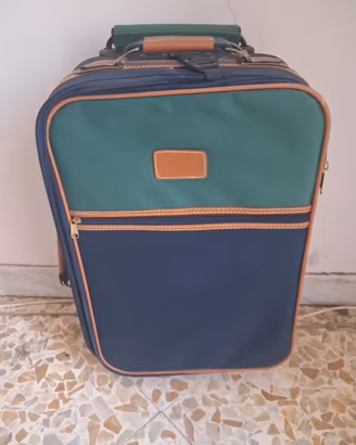 valigia trolley in tessuto e pelle