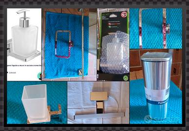 Set 6 accessori bagno acciaio e vetro satinato 