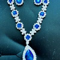 Parure elegante 3 pezzi strass argento zaffiro