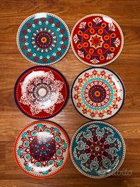 Set 6 piatti ceramica fantasia mandala Ø26,5
