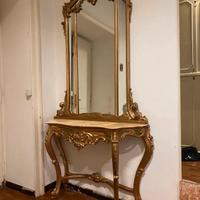 Console luigi xv color oro e marmo rosa