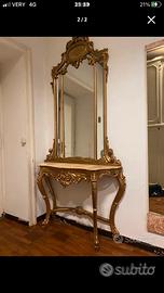 Console luigi xv color oro e marmo rosa