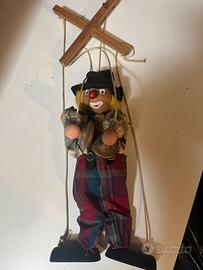 Marionetta vintage pagliaccio piatti legno stoffa