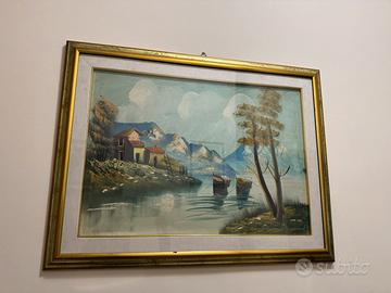 Dipinto su tela con paesaggio lacustre 65 x 85