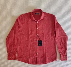 Camicia uomo misto lino color aragosta