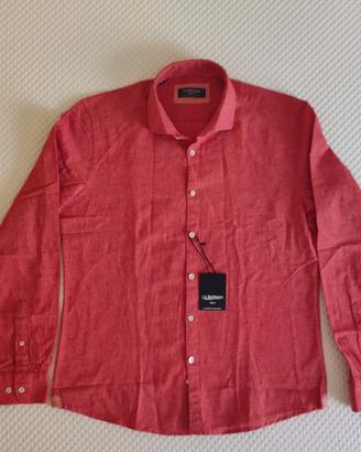 Camicia uomo misto lino color aragosta
