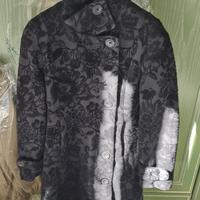 Cappotto donna Desigual nero in cotone damascato