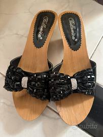 Zoccoli di legno scarpe con tacco basse con fiocco