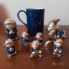 Set 6 Angeli Ear Bomboniere Blu/Arg+TAZZA OMAGGIO