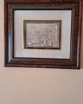2 quadri legno con rilievi argento 