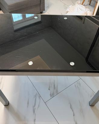 TAVOLO VETRO NERO TEMPERATO+SEDIE SIMILPELLE NERA