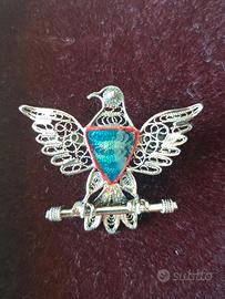 Spilla aquila in argento 800 filigrana di Genova