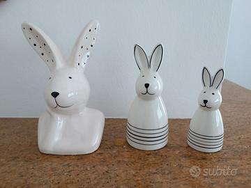 Set 3 conigli ceramica nuovi