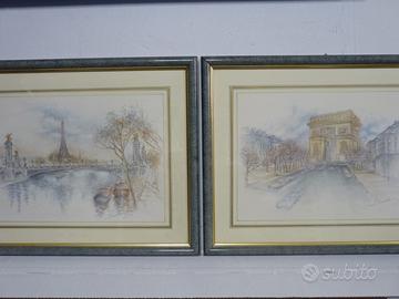 Coppia di quadri. Due vedute di Parigi